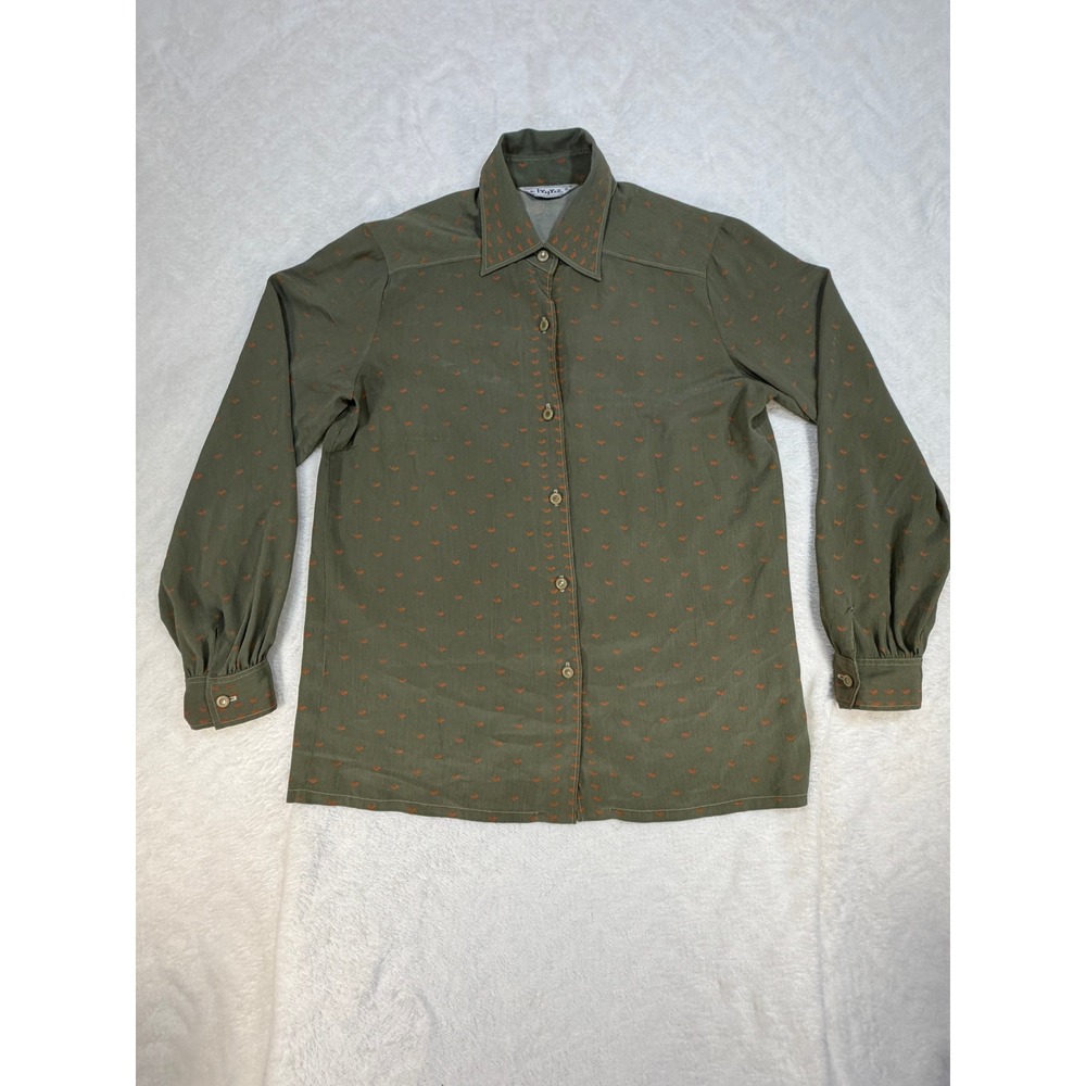 La Paz Olive Green Orange Abstract Print Button Down Shirt Women Large Excellent
